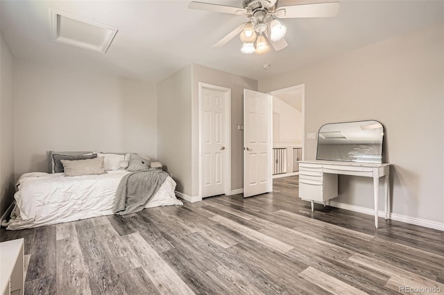 12705 Kalamath Ct, Westminster, CO 80234 - bedroom with wood finished floors, attic access, and a ceiling fan