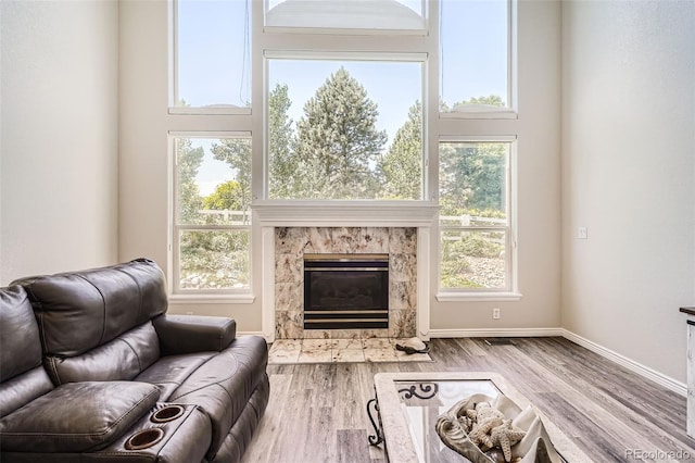 12705 Kalamath Ct, Westminster, CO 80234 - living area featuring wood finished floors, healthy amount of natural light, and a premium fireplace