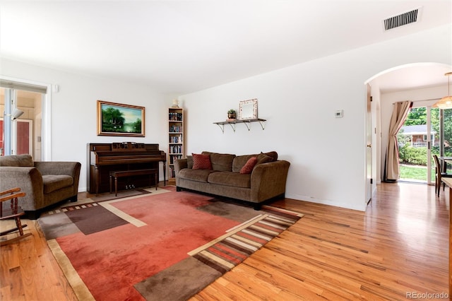5067 S Mabre Ct, Littleton, CO 80123 - living room featuring light wood-style flooring and arched walkways
