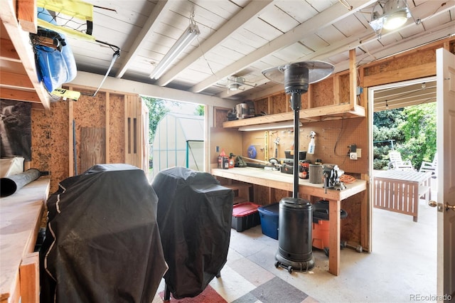 5067 S Mabre Ct, Littleton, CO 80123 - miscellaneous room with a workshop area and beam ceiling