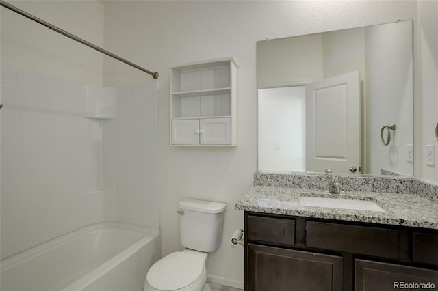 full bathroom with shower / tub combination, vanity, and toilet