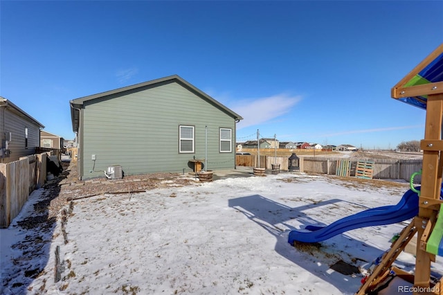 view of snow covered property