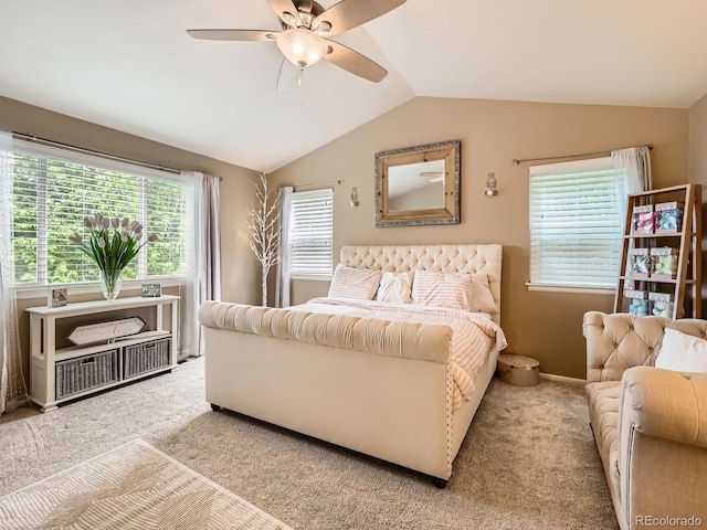 8010 Raspberry Dr, Frederick, CO 80504 - bedroom featuring vaulted ceiling, carpet, ceiling fan, and baseboards