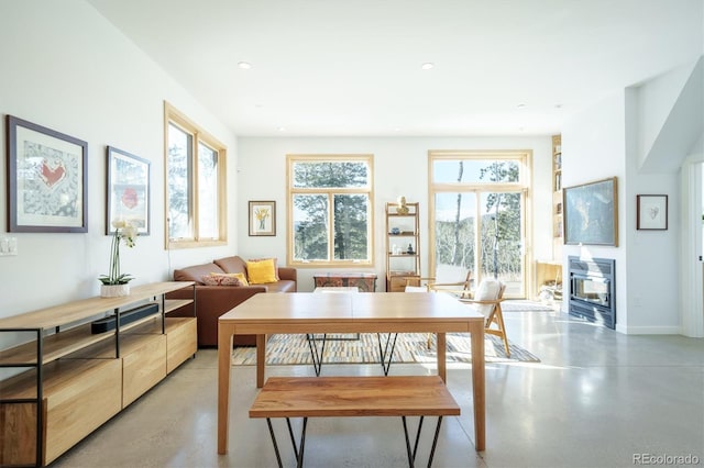 dining room featuring a wood stove