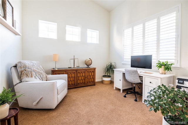 home office featuring light colored carpet