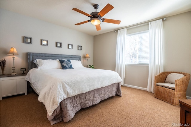 bedroom featuring ceiling fan and carpet flooring