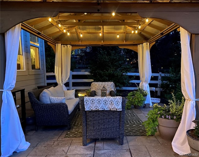 view of patio / terrace with a gazebo and an outdoor hangout area