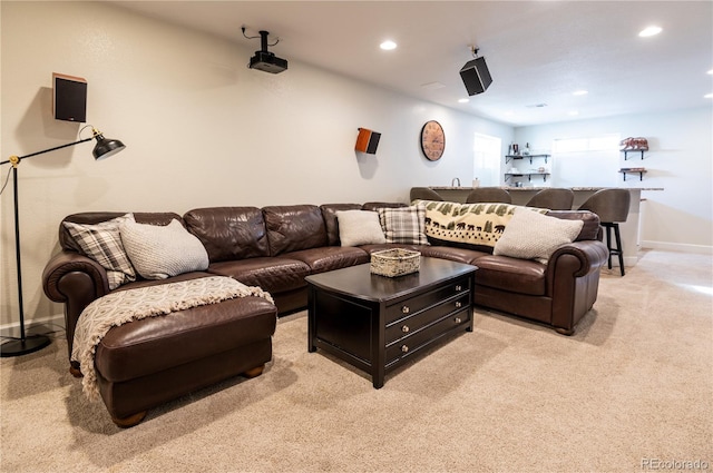 view of carpeted home theater room