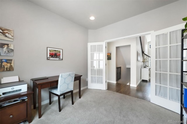 9135 Argentine Pass Trl, Colorado Springs, CO 80924 - carpeted home office with french doors and recessed lighting