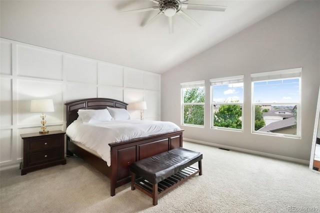 9135 Argentine Pass Trl, Colorado Springs, CO 80924 - bedroom featuring light carpet, lofted ceiling, and a ceiling fan