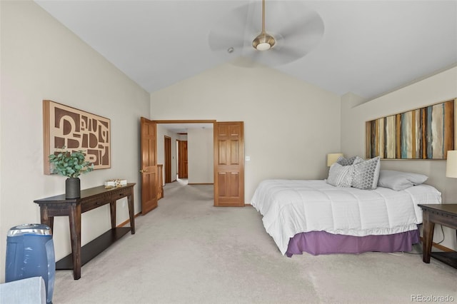 7313 Poston Way, Boulder, CO 80301 - bedroom with vaulted ceiling, light colored carpet, and ceiling fan