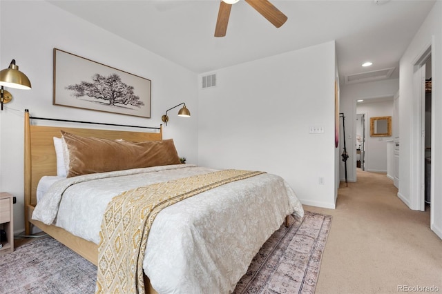 9300 E Florida Ave Unit 1202, Denver, CO 80247 - carpeted bedroom featuring attic access, ceiling fan, and recessed lighting