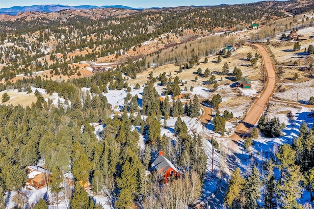 drone / aerial view featuring a mountain view