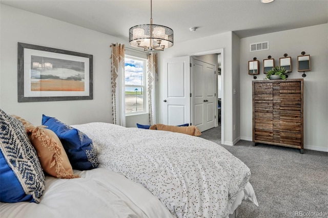 834 N Bently St, Watkins, CO 80137 - bedroom with carpet floors, a chandelier, and baseboards