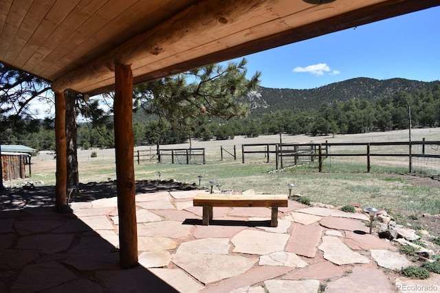 988 15th Trl, Cotopaxi, CO 81223 - view of patio featuring a rural view, a forest view, a mountain view, and fence