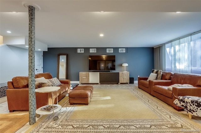 living room featuring light wood-type flooring