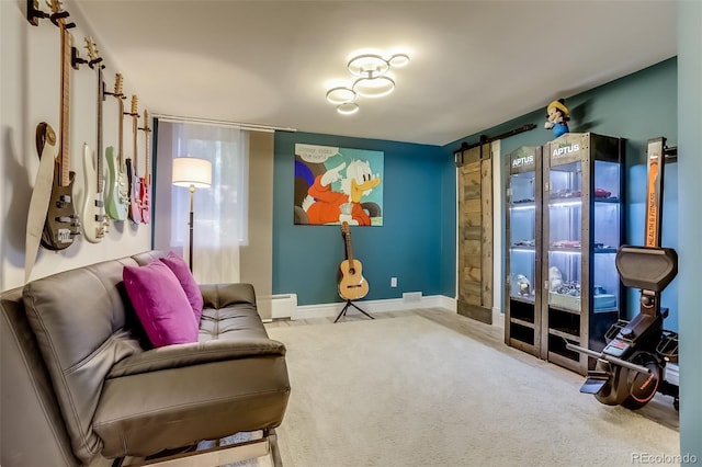 living area with carpet flooring