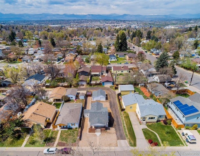 aerial view featuring a residential view and a mountain view