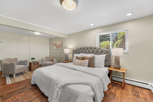 6451 Crestbrook Dr, Morrison, CO 80465 - bedroom with baseboard heating, wood finished floors, and recessed lighting