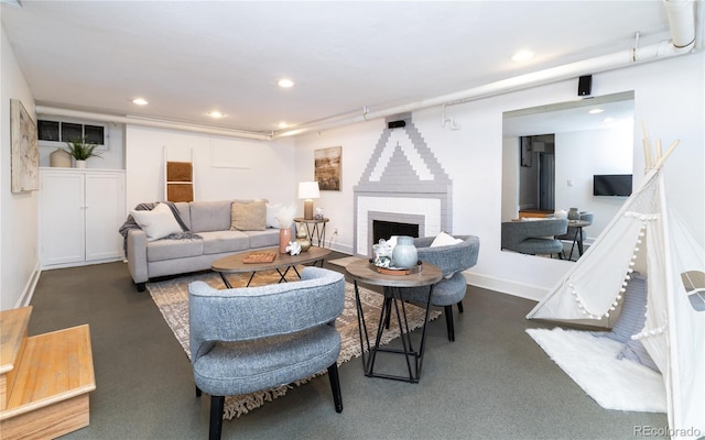 living room with a fireplace