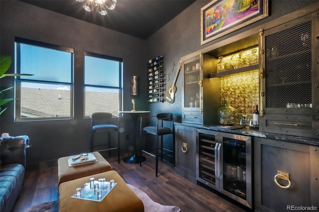 1004 Tree Bark Ter, Colorado Springs, CO 80921 - indoor dry bar with beverage cooler and dark wood-type flooring