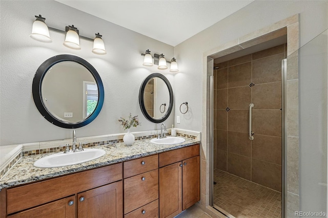 3570 E Arapahoe Pl, Centennial, CO 80122 - full bathroom with double vanity and a stall shower