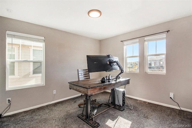 view of carpeted home office