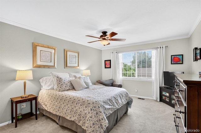 10328 W Crestone Mtn, Littleton, CO 80127 - bedroom featuring crown molding, light carpet, and ceiling fan