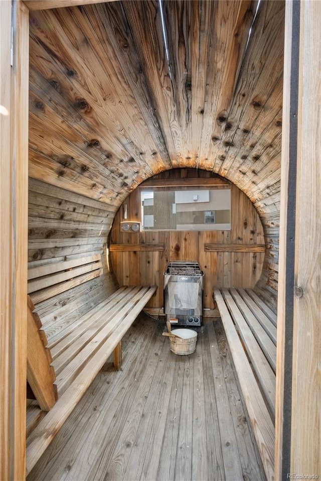 1930 W 35th Ave, Denver, CO 80211 - relaxing sauna / steam room with wooden ceiling, wooden walls, and hardwood / wood-style floors