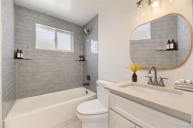 full bathroom with shower / bath combination, vanity, and toilet