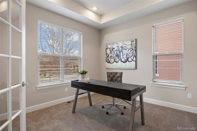 carpeted office with baseboards and plenty of natural light