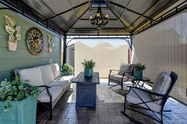 view of patio with a gazebo and an outdoor hangout area