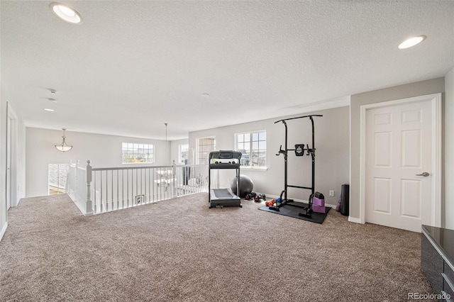 22227 E Hinsdale Ave, Aurora, CO 80016 - exercise area with carpet, plenty of natural light, a textured ceiling, and baseboards
