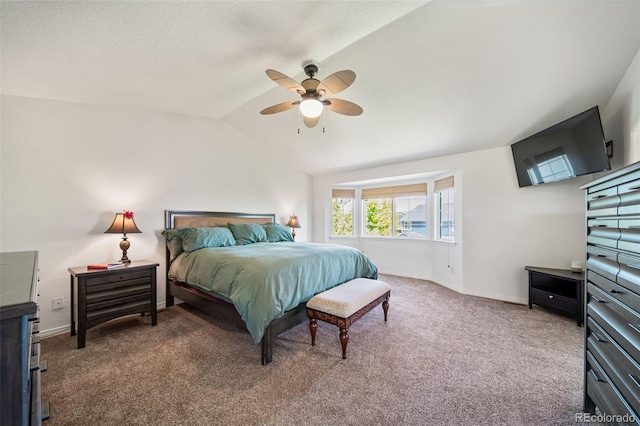 22227 E Hinsdale Ave, Aurora, CO 80016 - bedroom with carpet floors, lofted ceiling, a ceiling fan, and baseboards