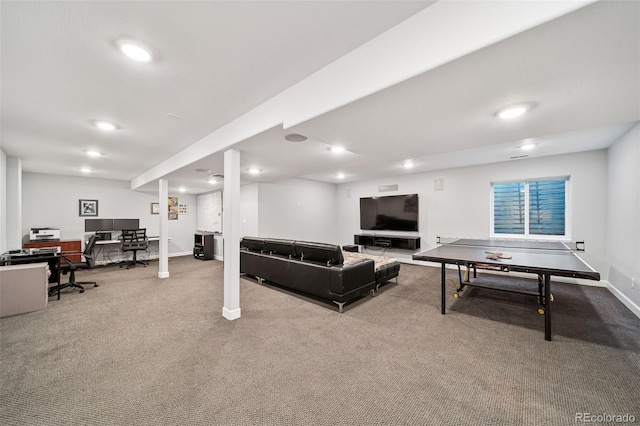 22227 E Hinsdale Ave, Aurora, CO 80016 - living room with carpet flooring, baseboards, recessed lighting, and a desk