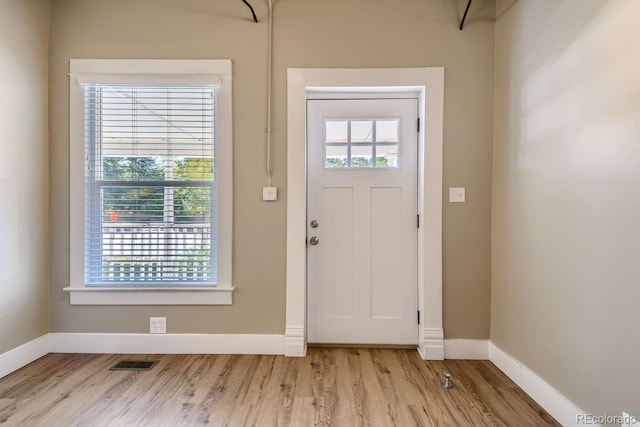 entryway with plenty of natural light and light hardwood / wood-style flooring