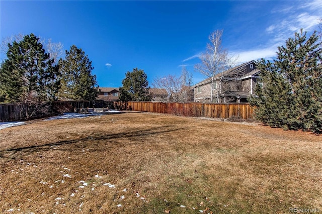 view of yard with a fenced backyard