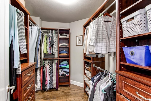 walk in closet featuring wood finished floors