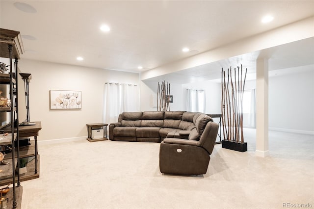 5840 Longs Peak St, Brighton, CO 80601 - living area featuring light carpet and recessed lighting