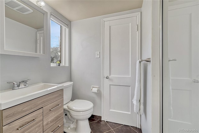 bathroom featuring tile patterned flooring, vanity, and toilet