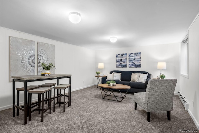 1033 Estes St, Lakewood, CO 80215 - carpeted living area with a baseboard heating unit and baseboards