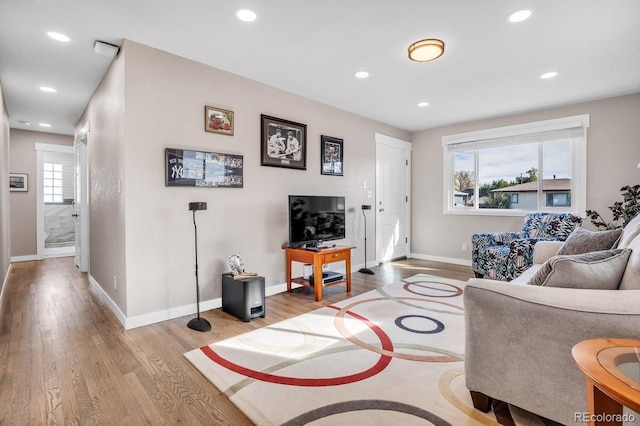 living room featuring a healthy amount of sunlight and light wood-type flooring