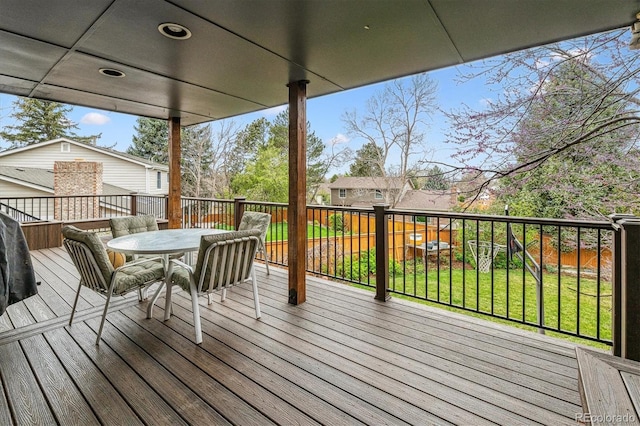 6062 S Emporia Cir, Englewood, CO 80111 - wooden deck featuring a lawn and outdoor dining space