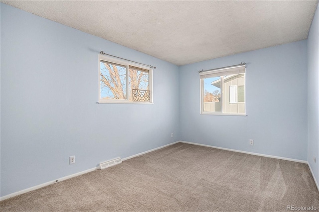 carpeted empty room featuring a textured ceiling and a wealth of natural light