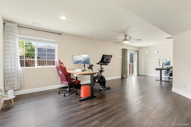 239 S Old Hammer St, Aurora, CO 80018 - office area featuring wood finished floors, ceiling fan, and recessed lighting
