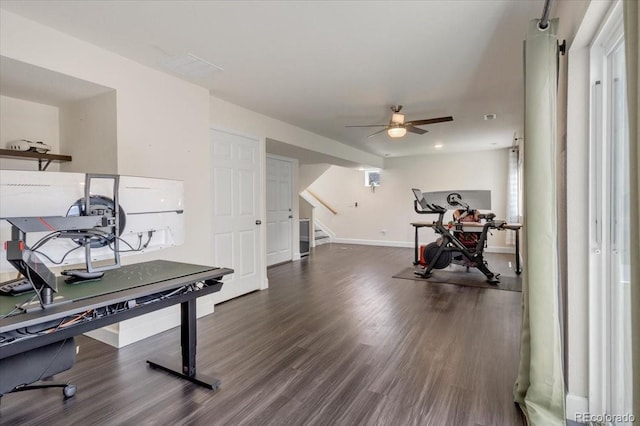 239 S Old Hammer St, Aurora, CO 80018 - exercise room with wood finished floors and a ceiling fan
