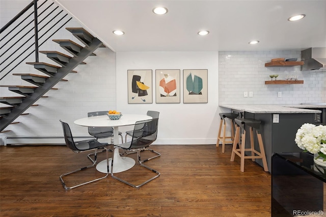 505 Detroit St, Denver, CO 80206 - dining room featuring stairway, dark wood finished floors, and recessed lighting