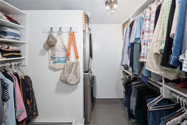 505 Detroit St, Denver, CO 80206 - spacious closet featuring estacked washer and dryer and tile patterned floors