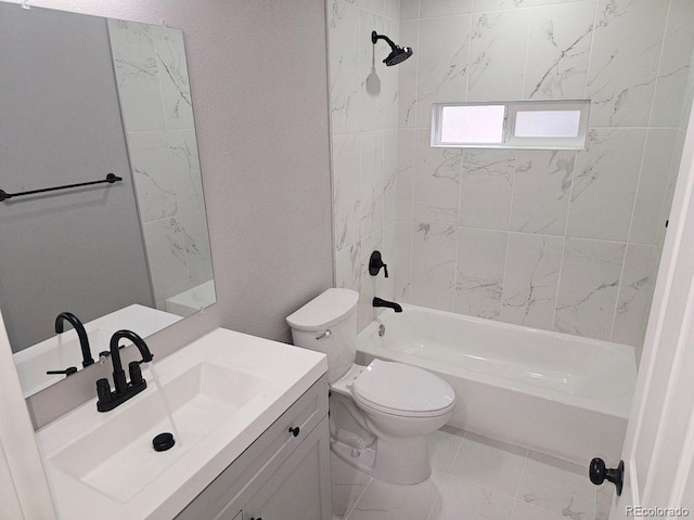 full bath with bathing tub / shower combination, vanity, and toilet