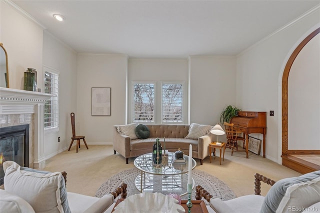 5 Tamarade Dr, Littleton, CO 80127 - living area featuring a wealth of natural light, arched walkways, and carpet flooring